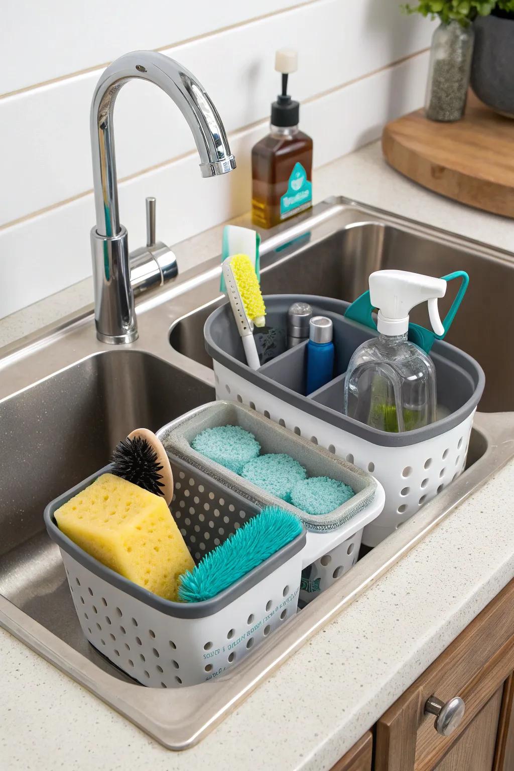 Adaptable racks offer versatility for various sink sizes.