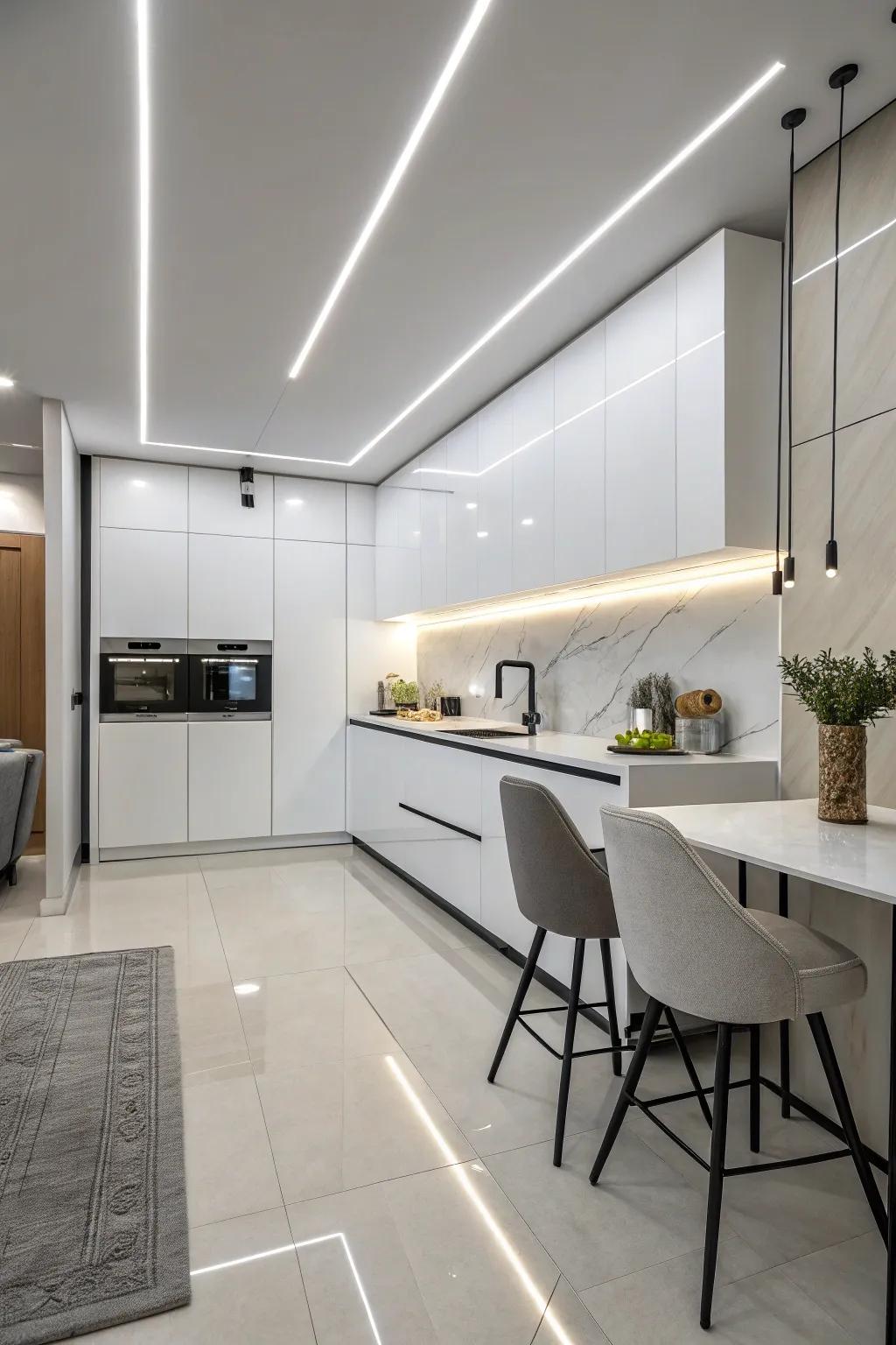 Embrace modern simplicity with integrated linear lighting.