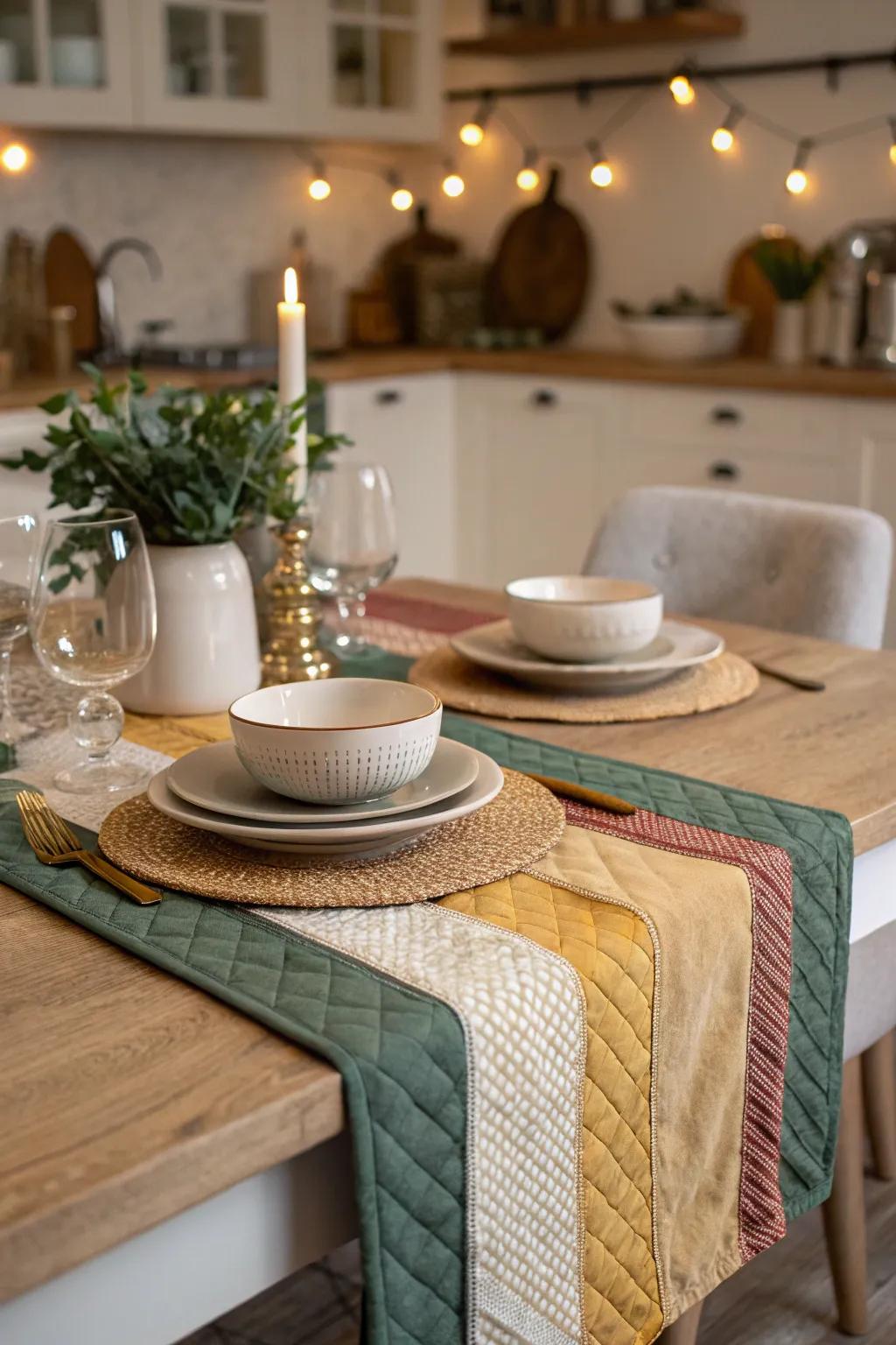Layered table strips effortlessly introduce color and texture.