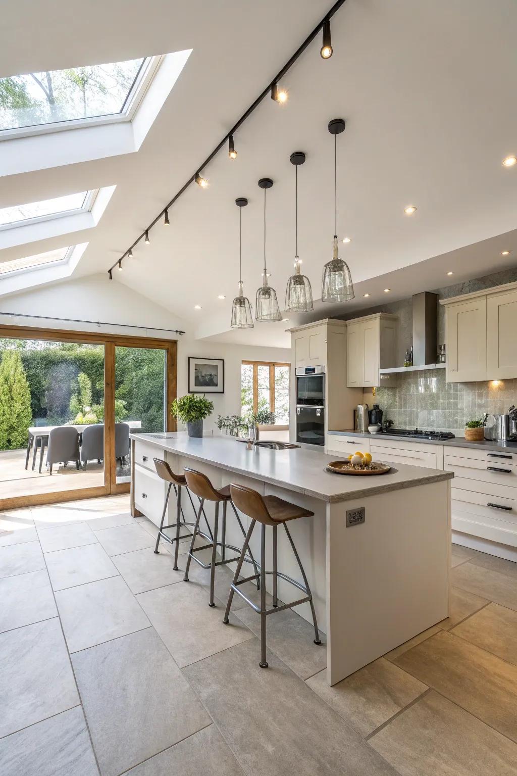Enhance open layouts with airy track lighting solutions.