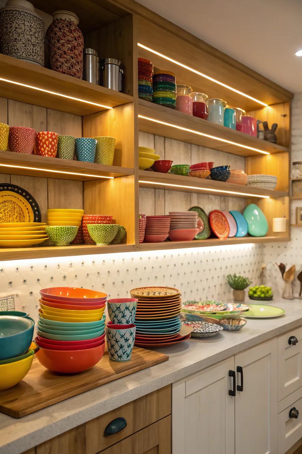 Revealed shelving introduces personality and space to the kitchen.