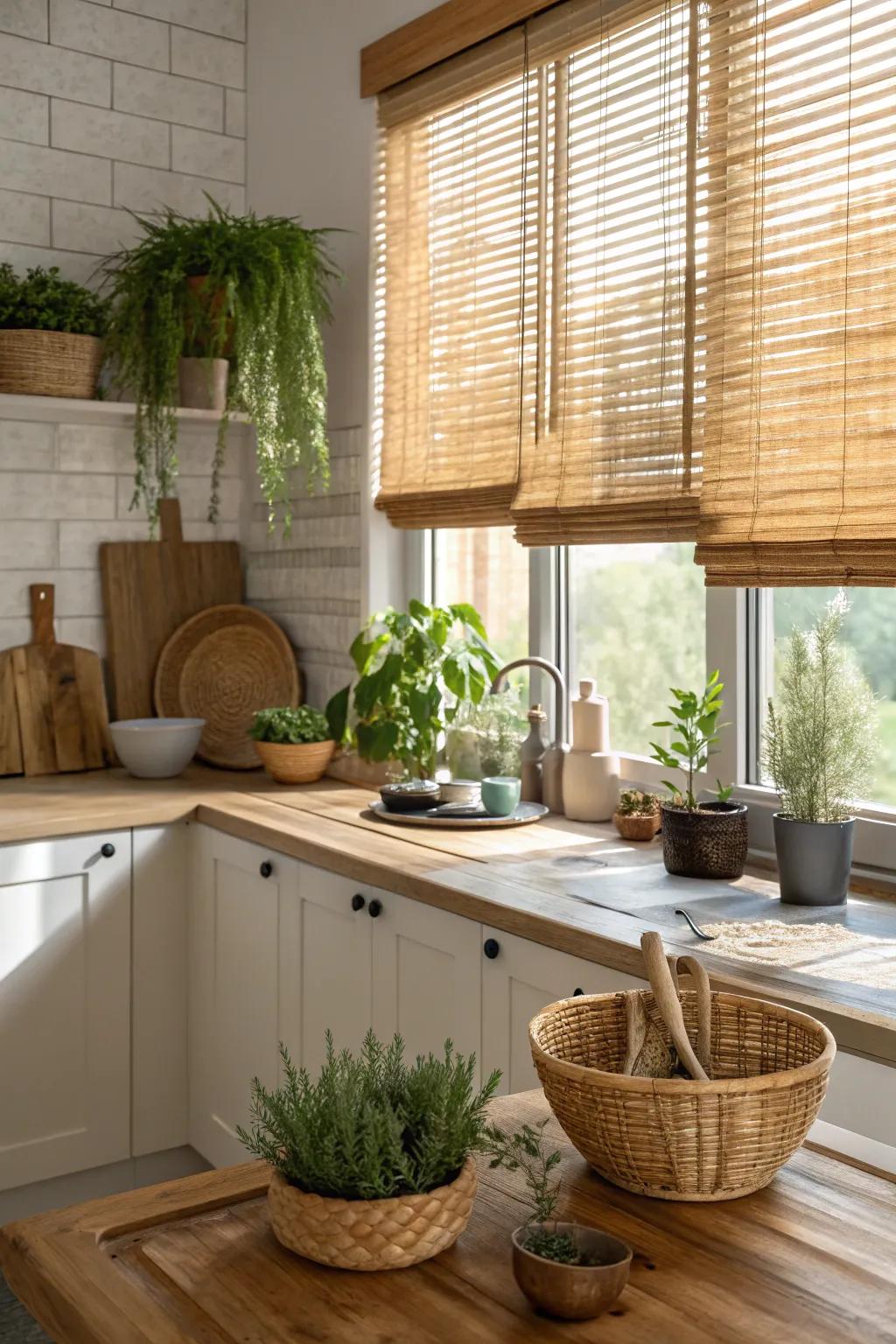 Bamboo blinds deliver an organic and sustainable element to your kitchen.