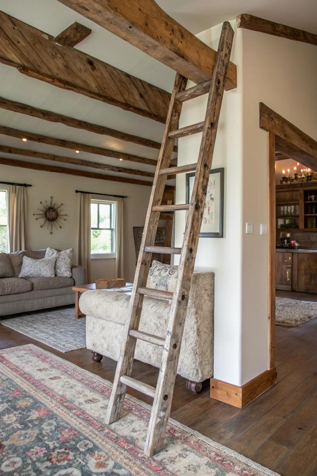 A distressed ladder adds rustic charm to your decor.