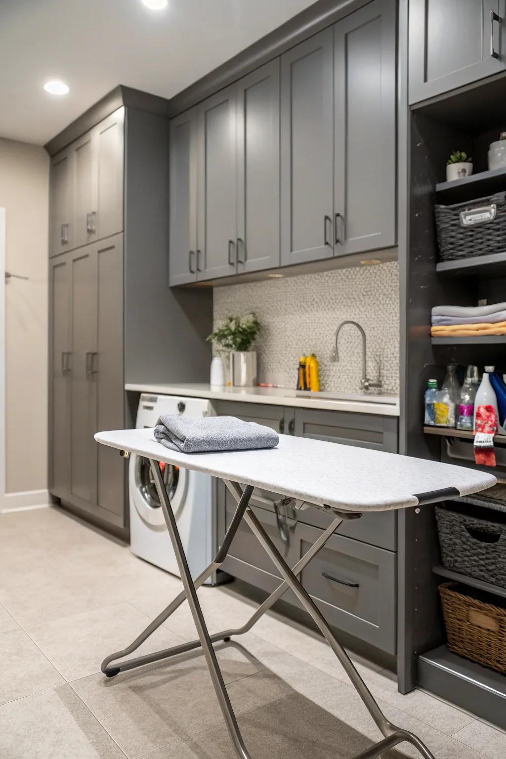 An integrated folding table blends easily with cabinetry for a tidy look.