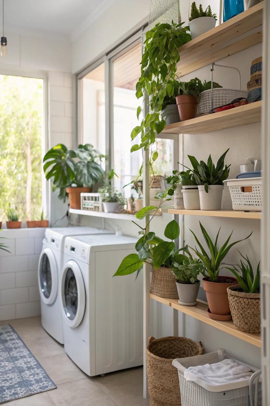 Use plants to give your laundry room more vibrancy.