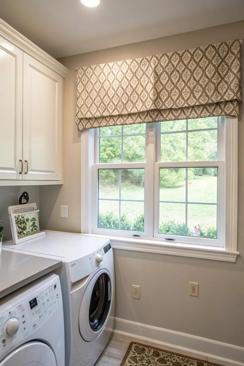 Top treatments inject a touch of class into laundry room windows.