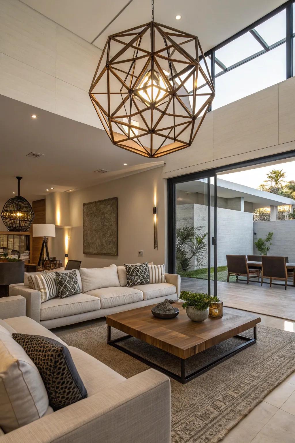 Sculptural light fixtures add artistic flair to any room.