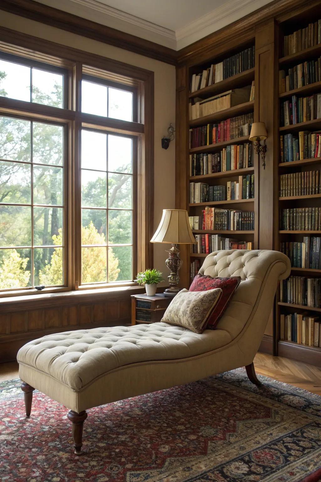 A comfortable chaise lounge for unwinding.