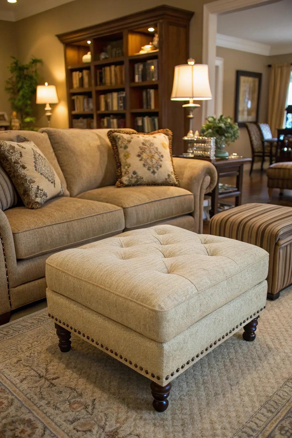 A living area featuring a versatile divan for flexible seating.