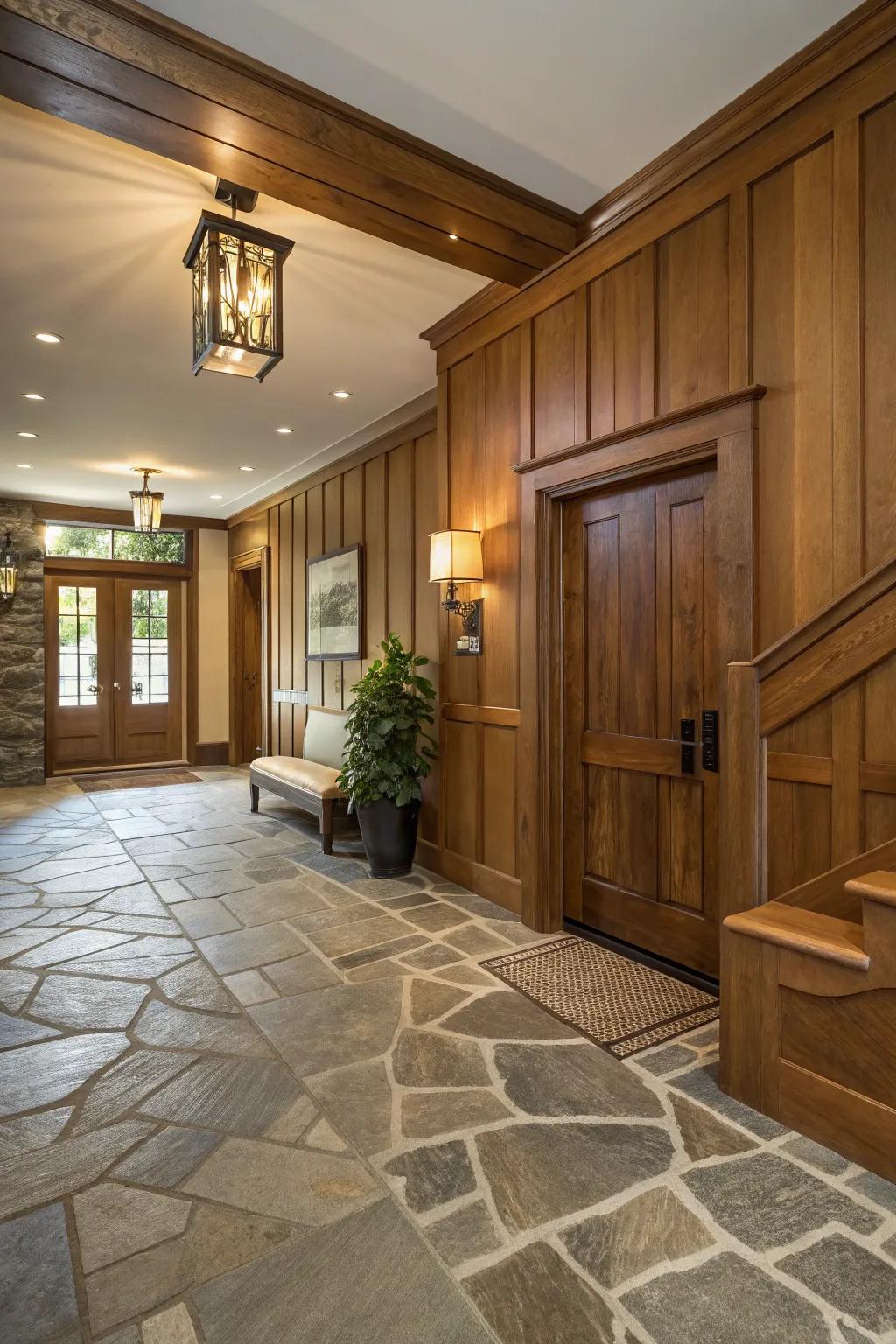A lobby showcasing raw materials for a cozy setting