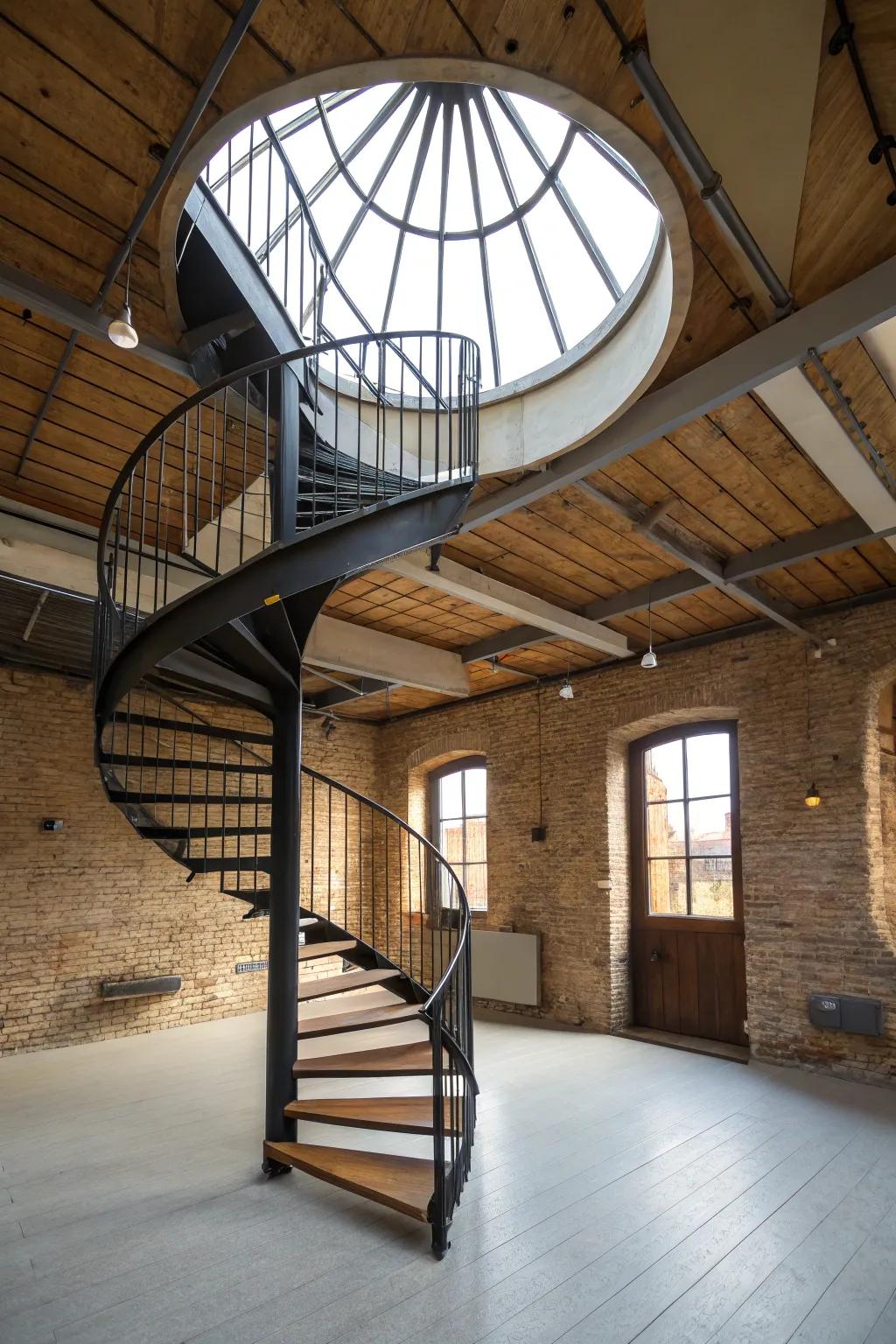 Creative curved staircase as a loft feature.