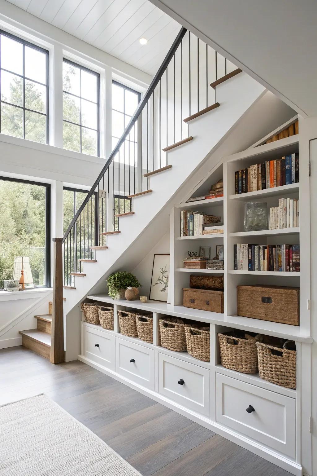Creative storage solutions that maintain a loft's organization and spaciousness.