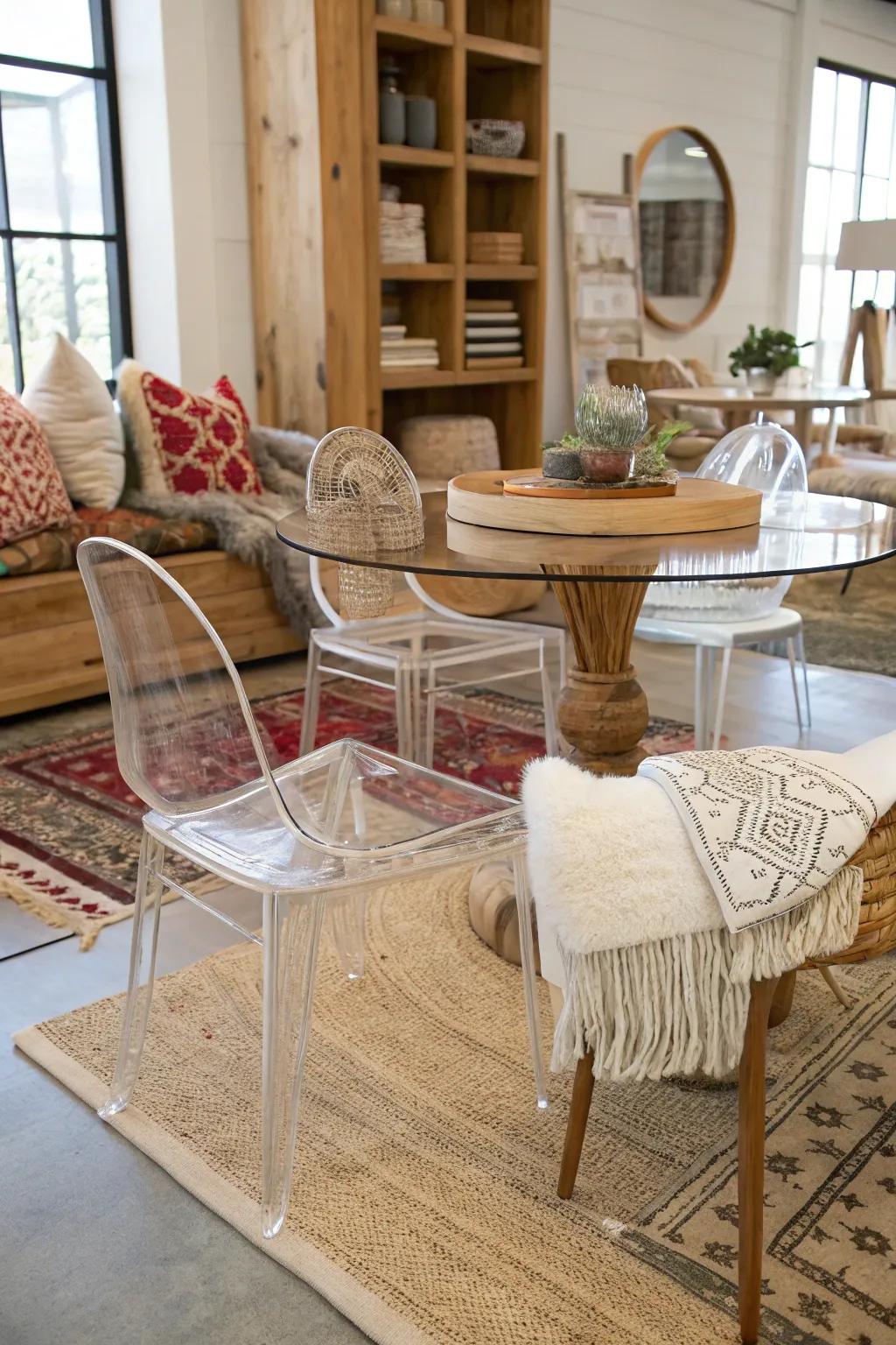 Mixing textures with lucite for well-rounded decor.