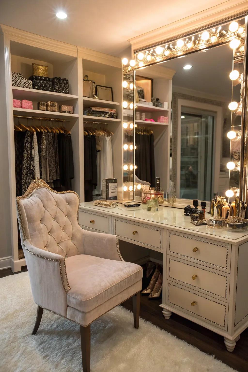 A personalized dressing space with chic design elements.