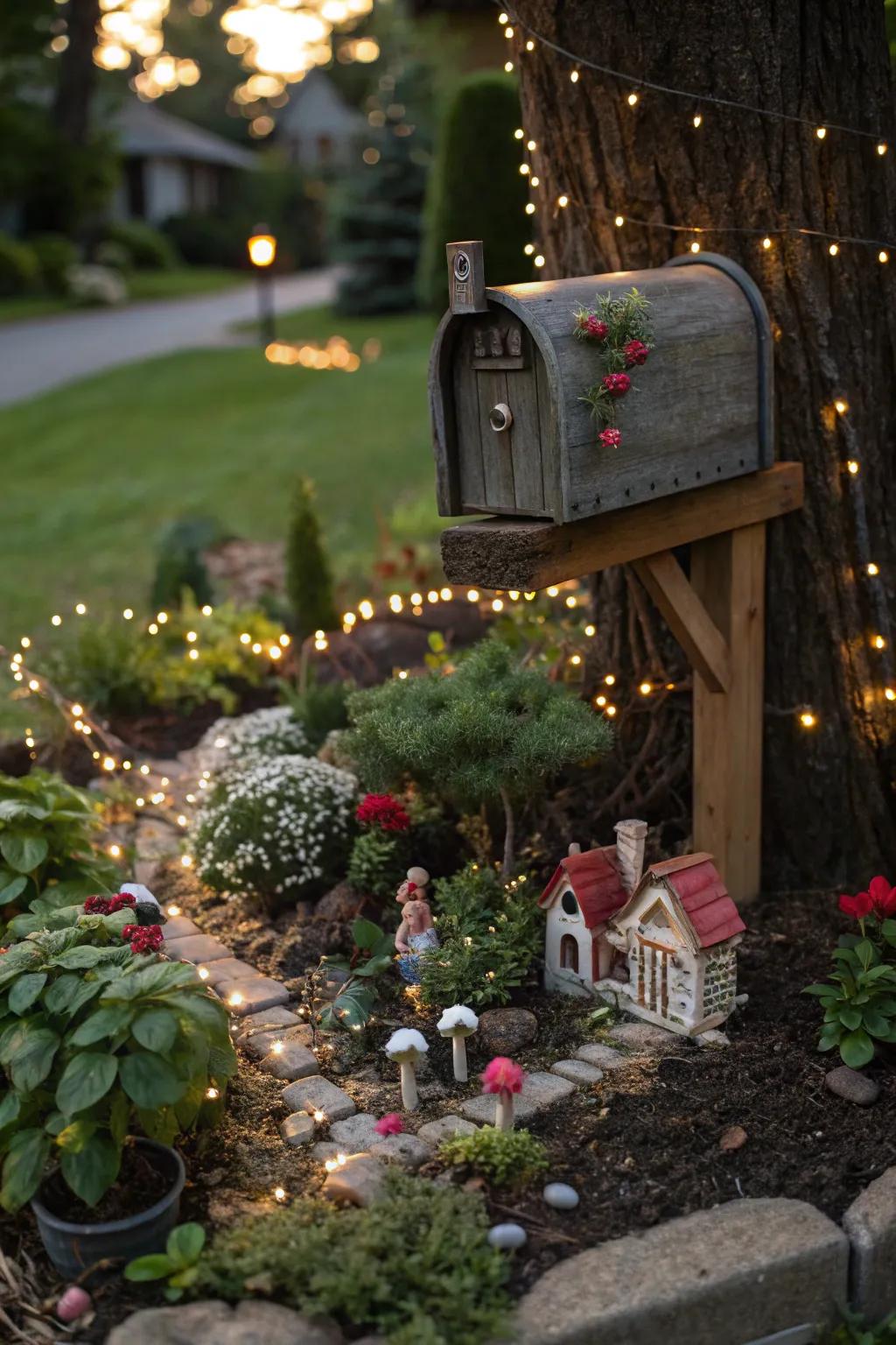 A miniature garden infuses a dose of whimsy and delight into your mailbox surroundings.