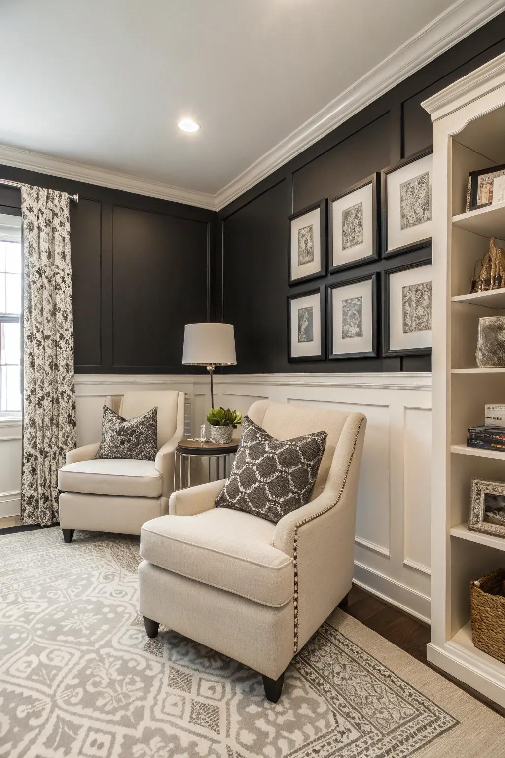 A monochrome color palette can make a small area feel expansive and stylish.