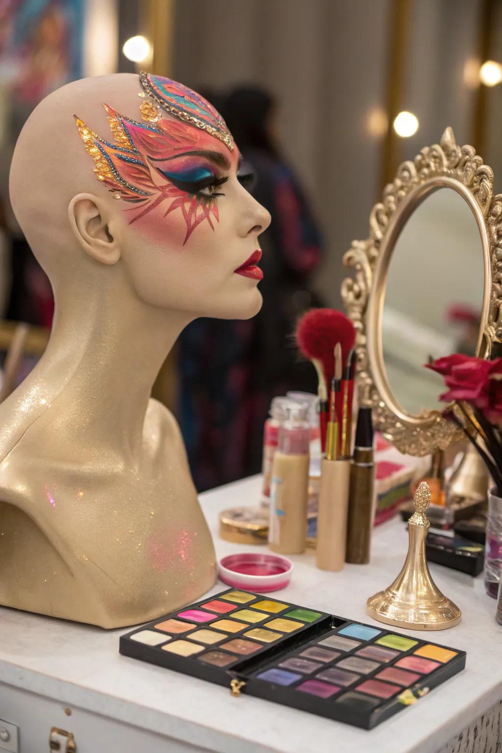 Fantasy-inspired schemes convert mannequin heads into artwork.