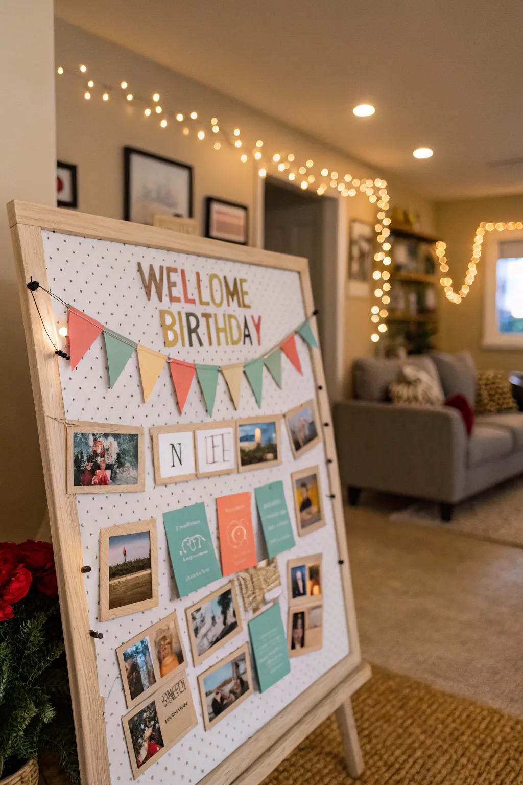 A participatory birthday display that encourages attendees to express their wishes.