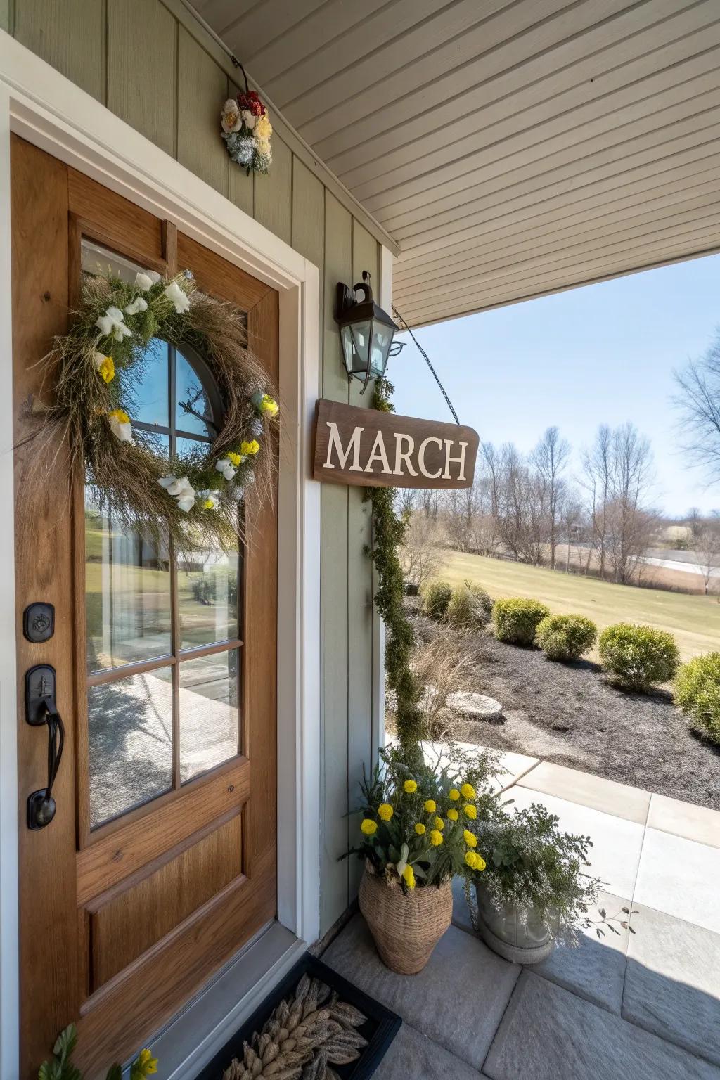 A weathered greeting marker introduces warmth and allure to your entrance.