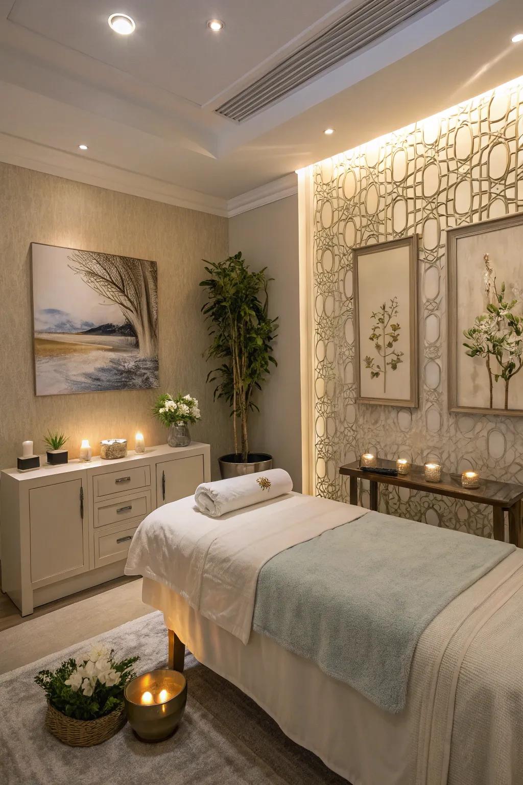 Decorative accents enhance the room's tranquility.