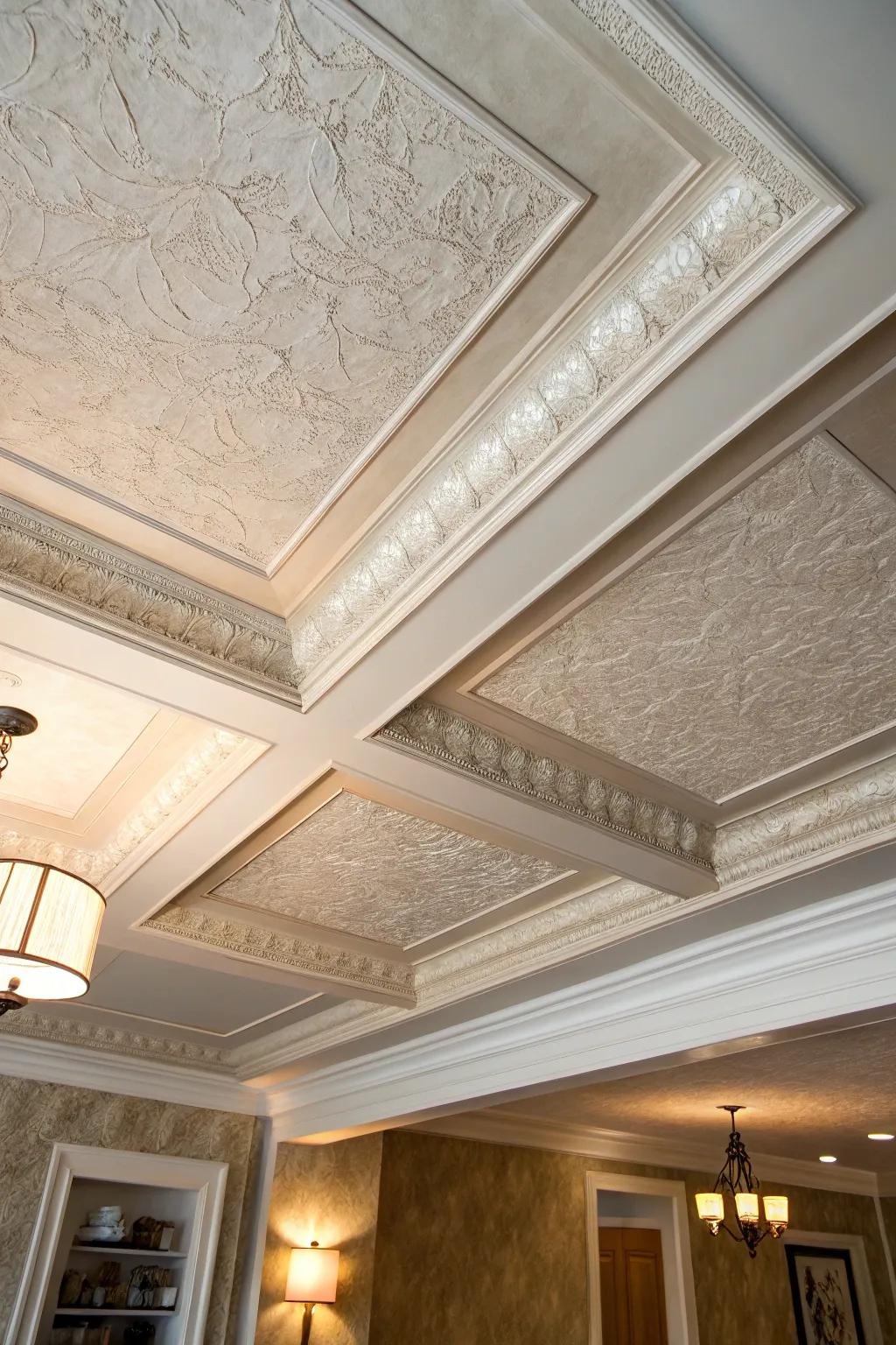 Textural elements turn your stepped ceiling into a work of art.