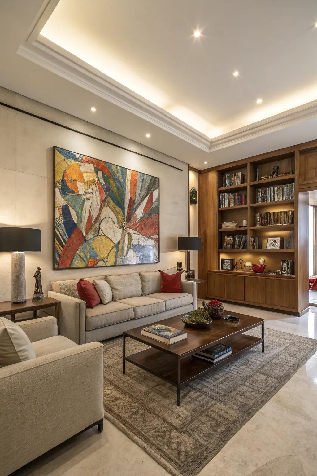 Bold artwork gives the room character and becomes the main attraction.