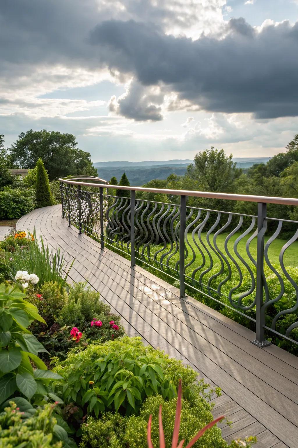 Wavy metal designs infuse your deck with playful elegance.