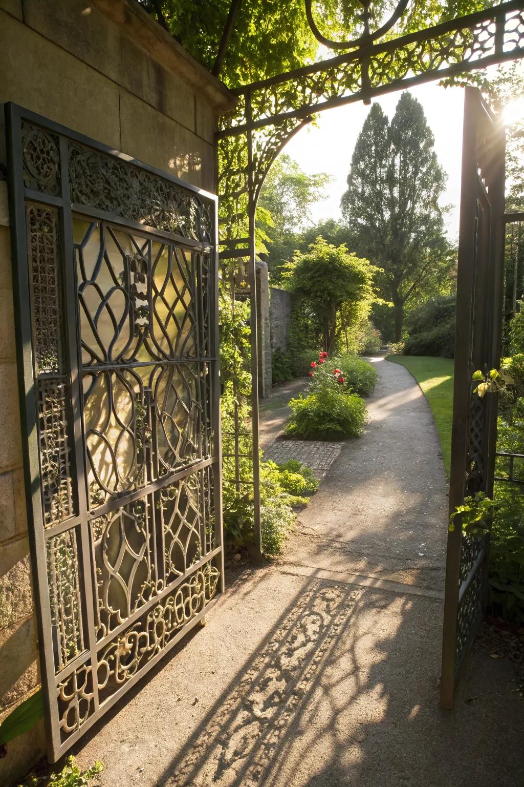 Geometric patterns append a contemporary sharpness to metal doors.