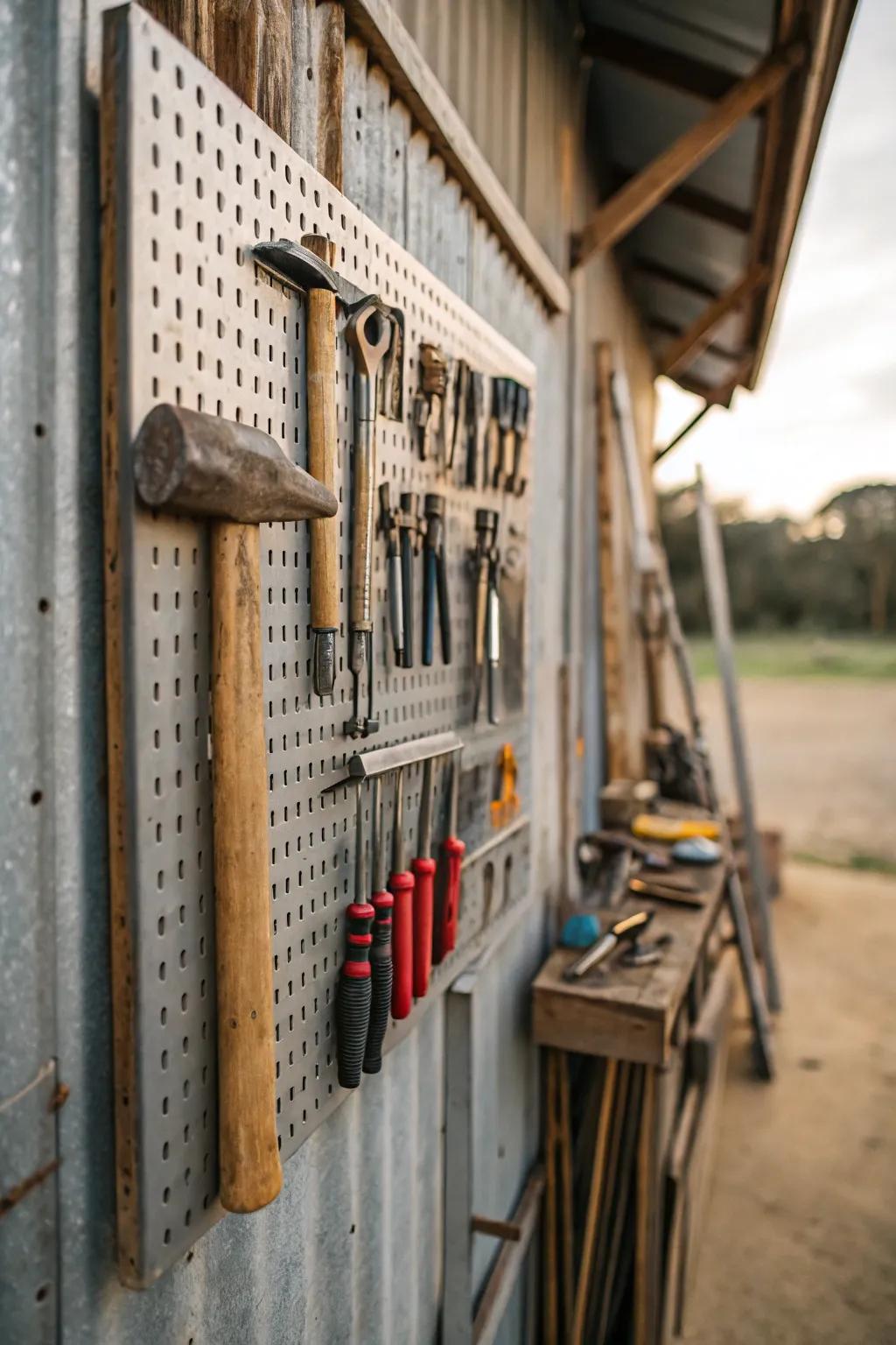 Pegboards offer adaptable wall storage for tools.