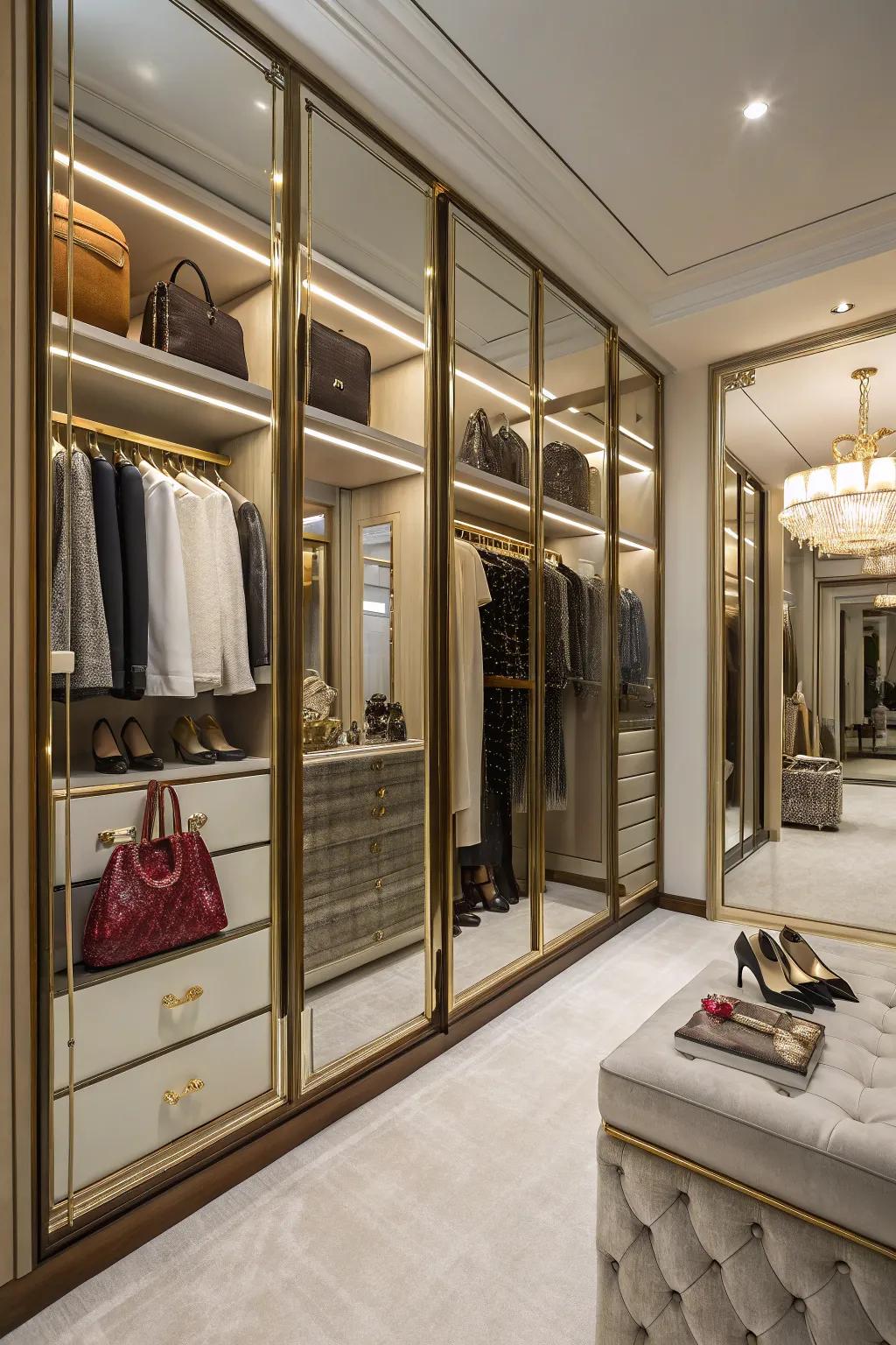 Develop a boutique ambiance with reflectors in walk-in closets.