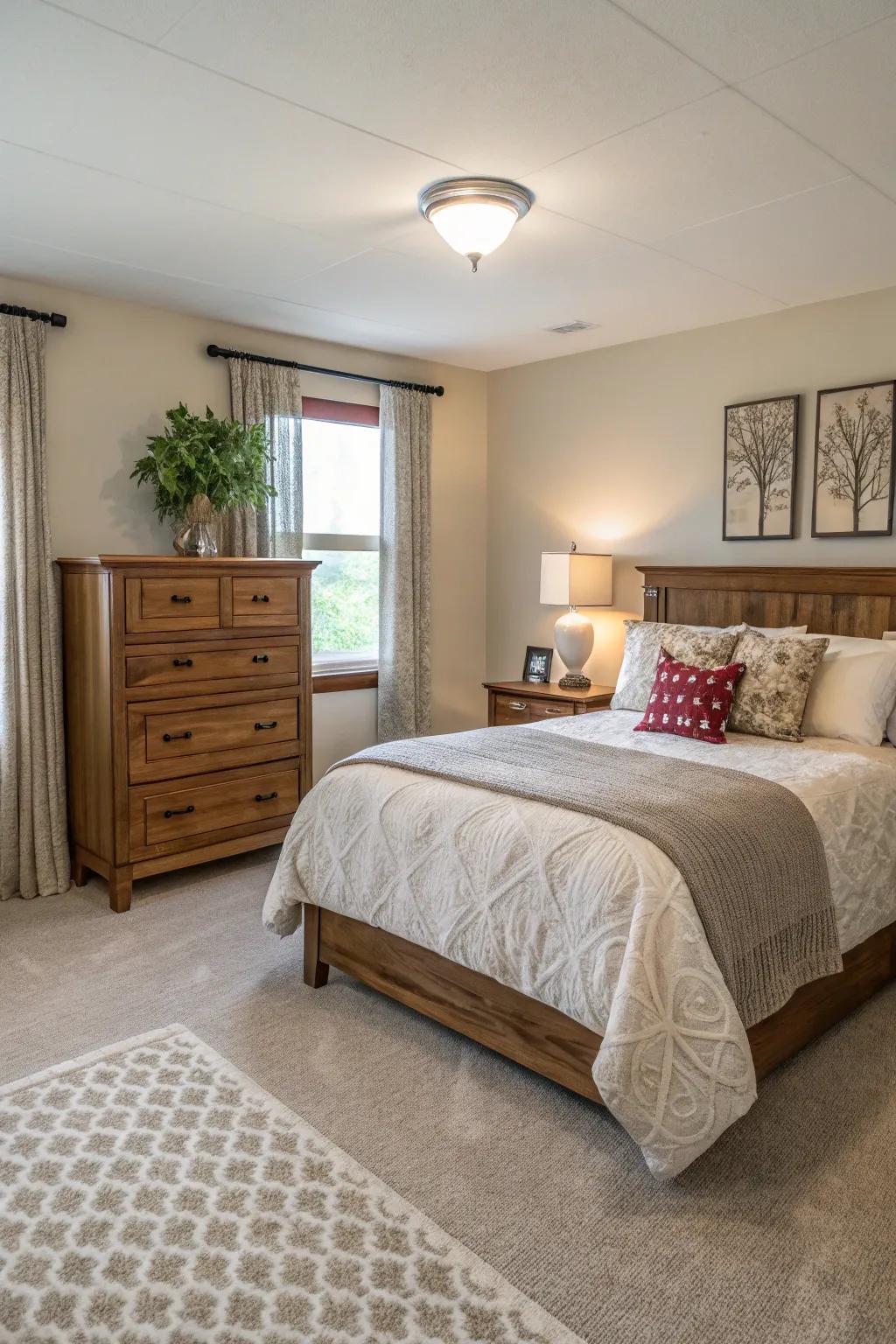 Harmonious spacing makes your bedroom inviting and spacious.