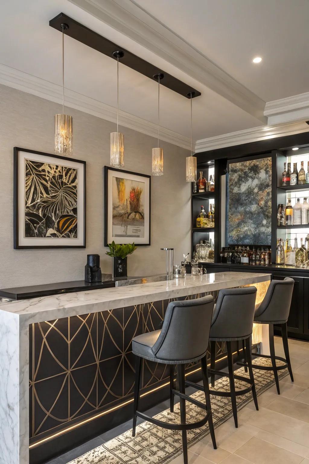 Art and design bring personality to this contemporary bar.