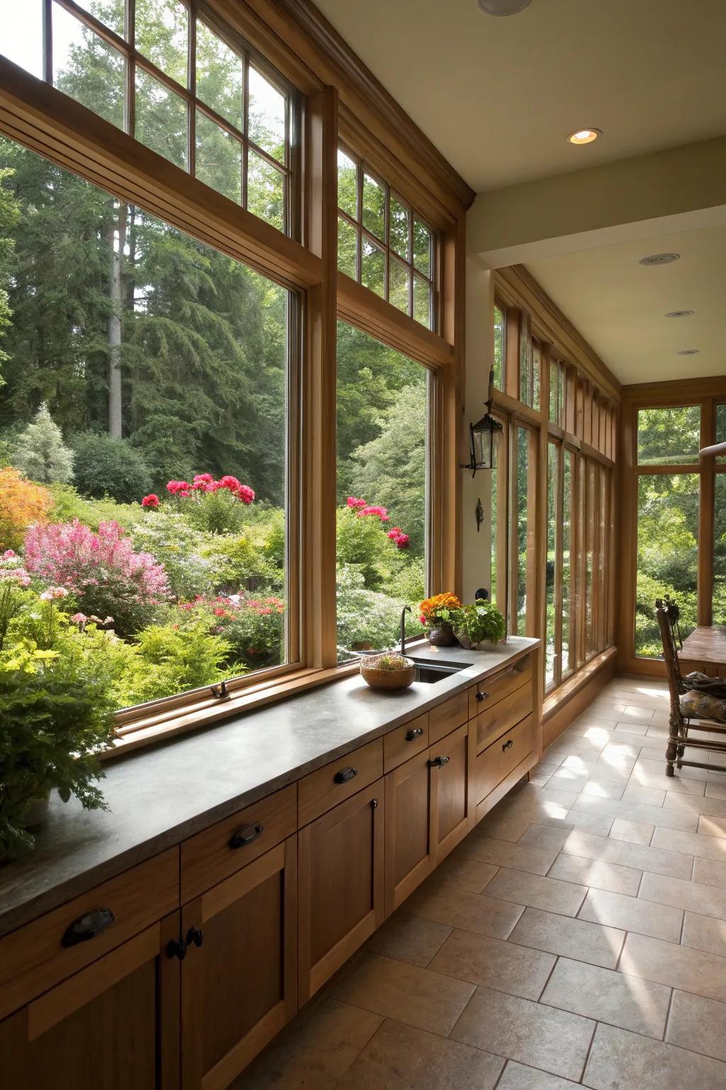 Nature-inspired ornamentation smoothly blends indoor and outdoor areas.