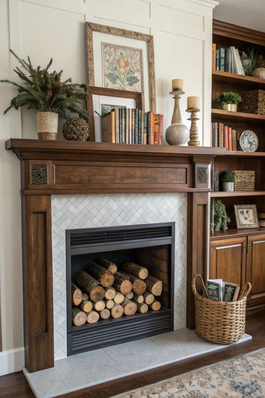 Functional styling on a mantel can be both practical and beautiful.