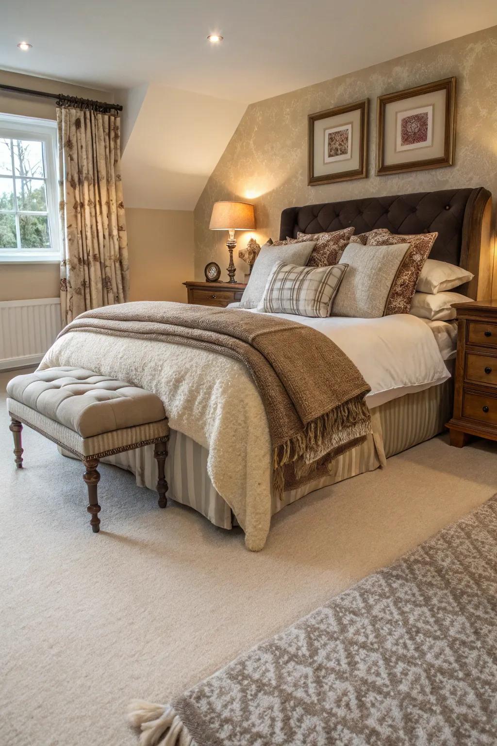Layered textures make a cozy and inviting atmosphere.