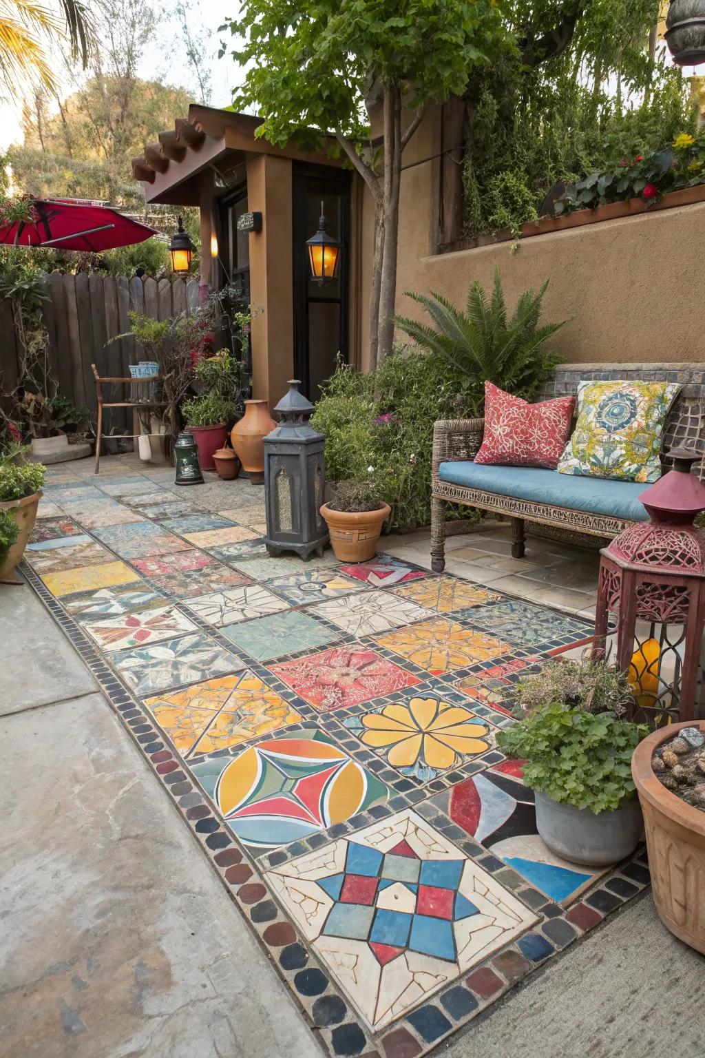 Mosaic ground covers add a splash of color and creativity.