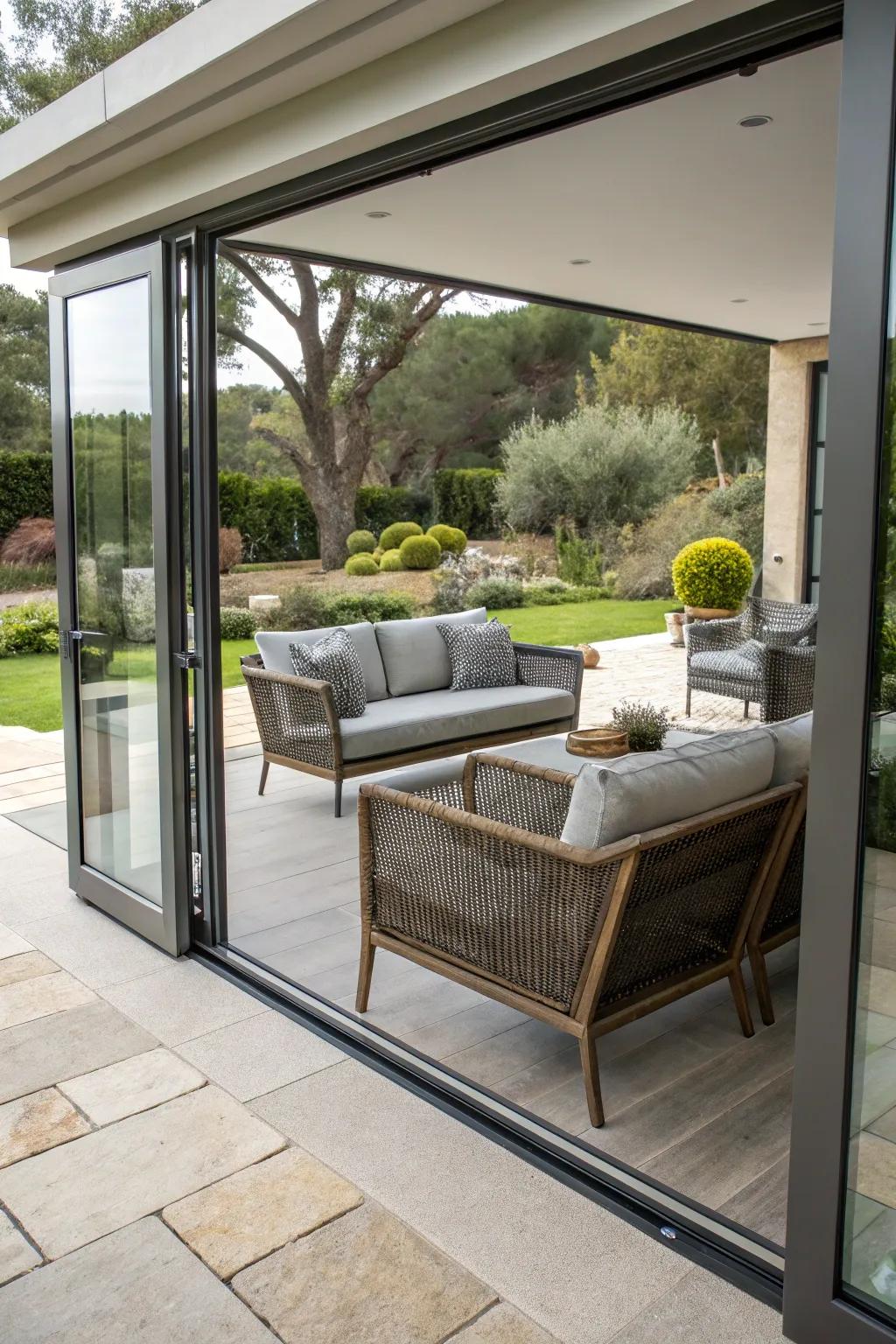 Chic furnishings enhance the modern patio feel.
