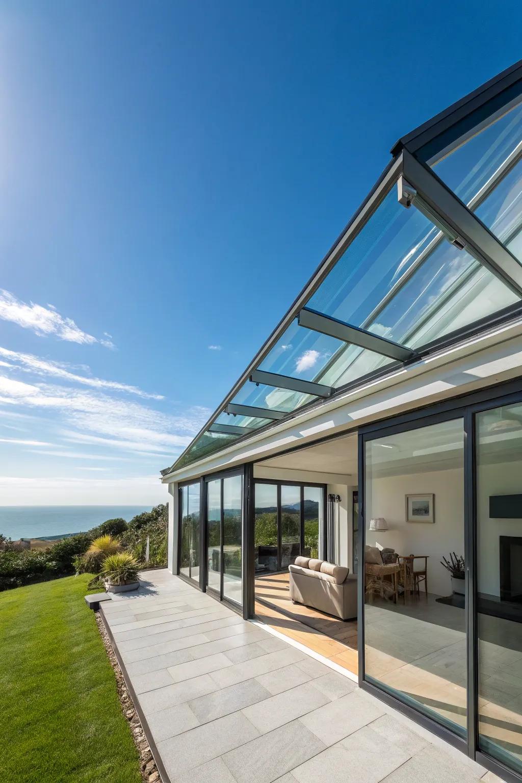 Vitreous roofs summon natural light and panoramic vistas into your haven.
