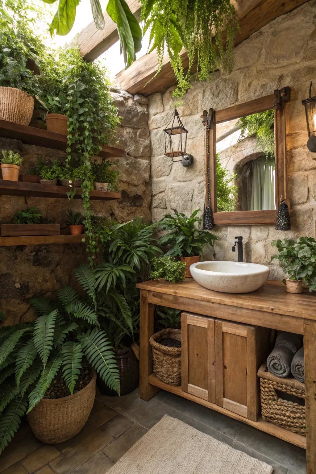 Plant-life delivers a refreshing, organic element to a rural decor.