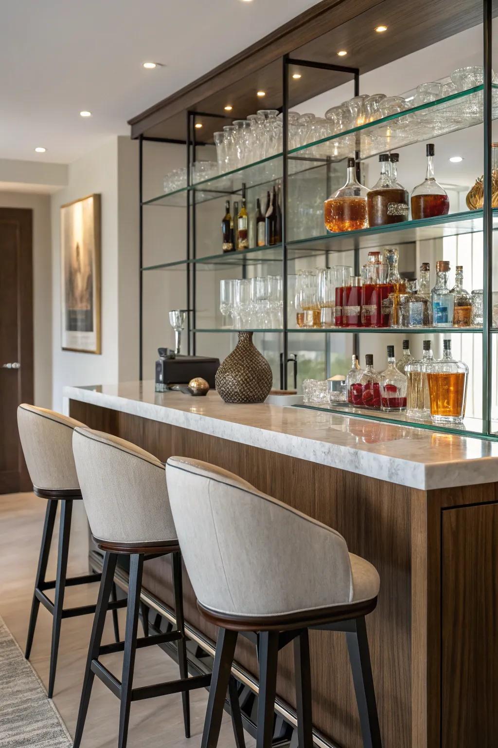 A stylish beverage nook evolves into the centerpiece of your speakeasy setting.