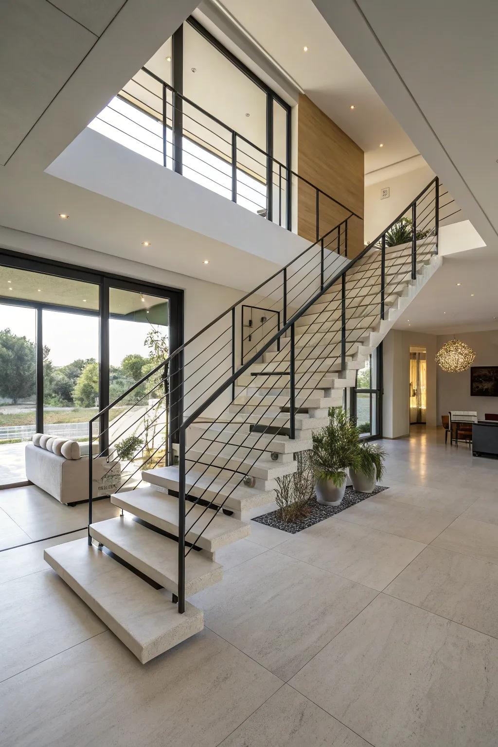 Levitating stairs giving a sleek architectural touch.