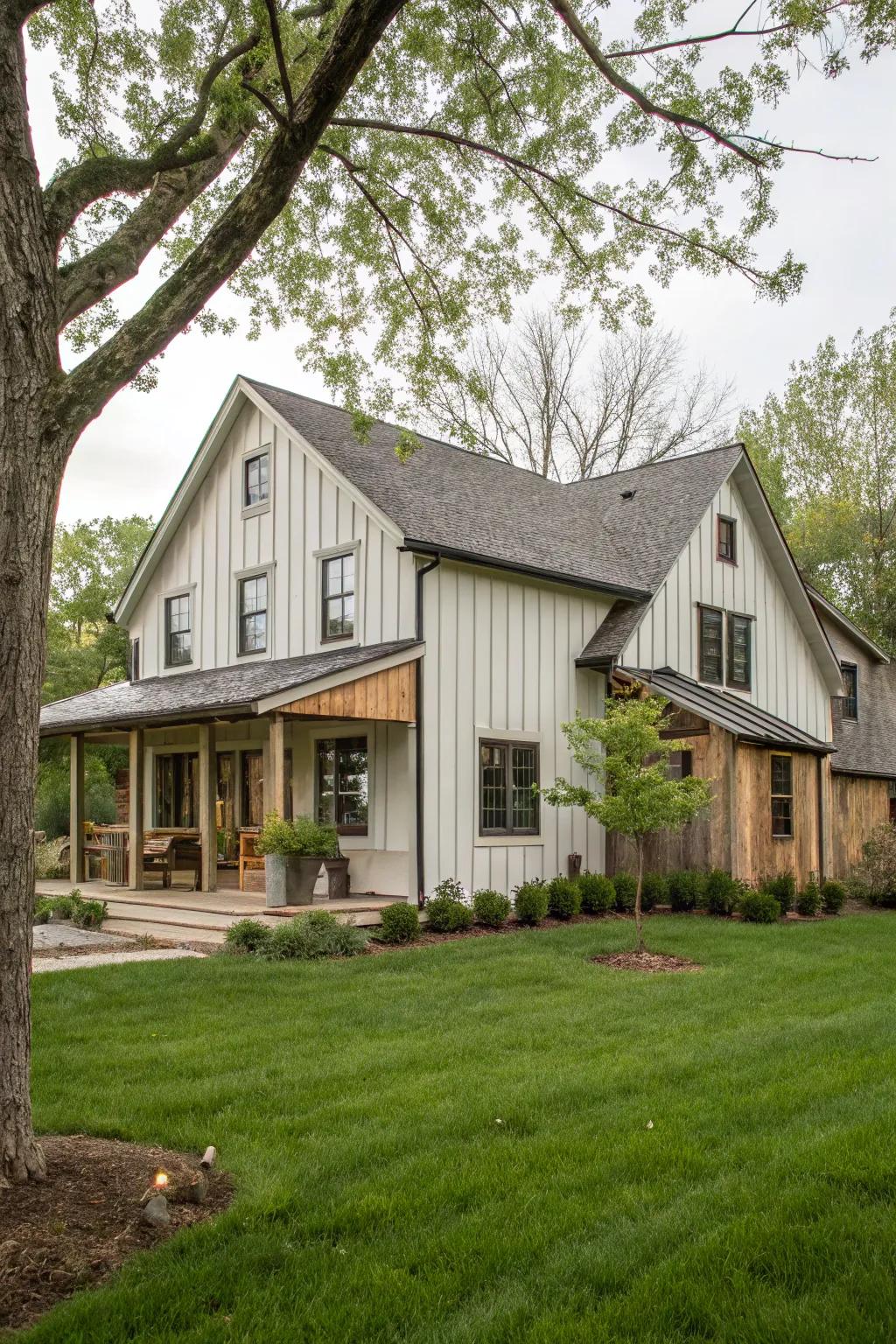 Farmhouse charm with board and batten siding