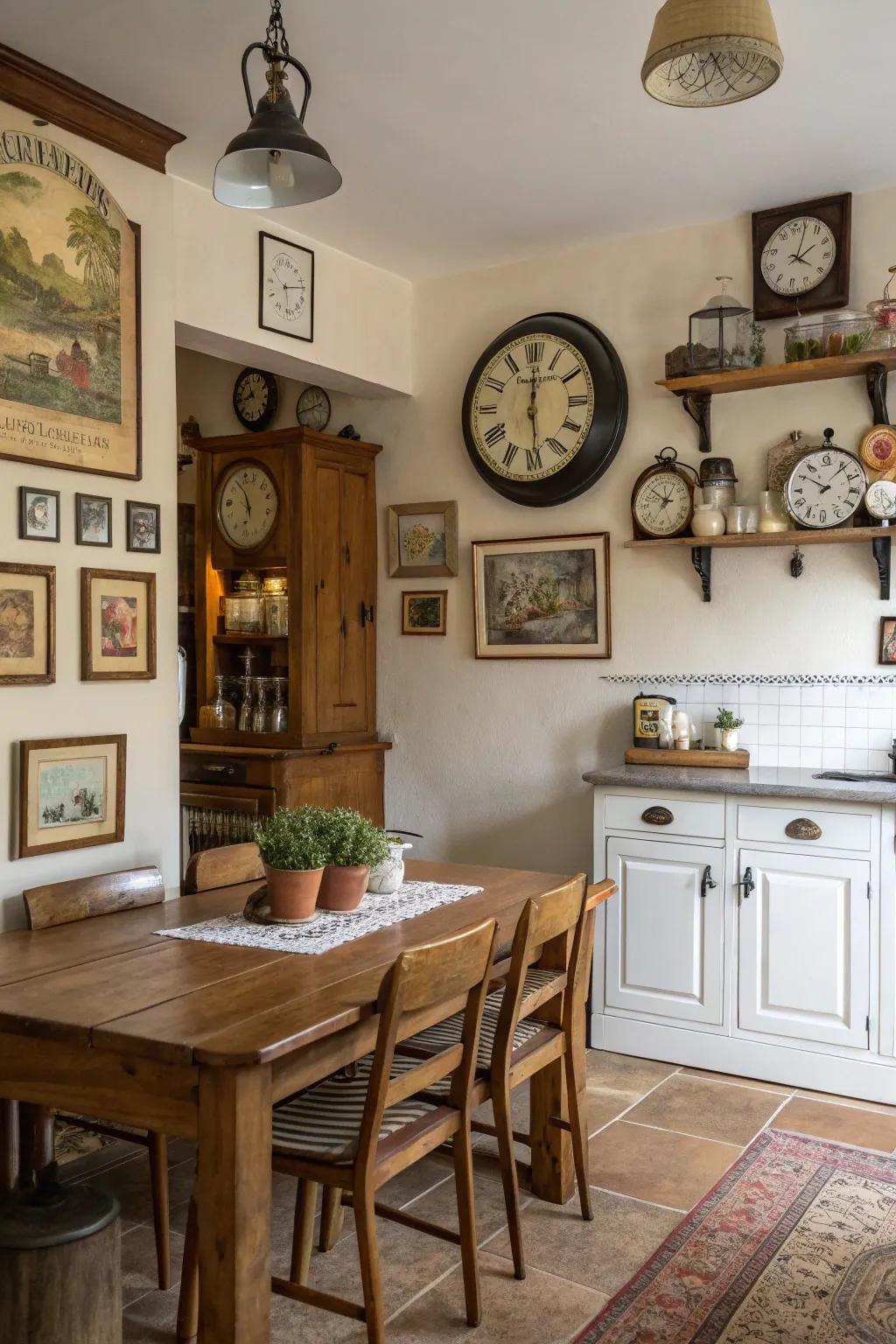Vintage decor infuses the kitchen with history and charm.