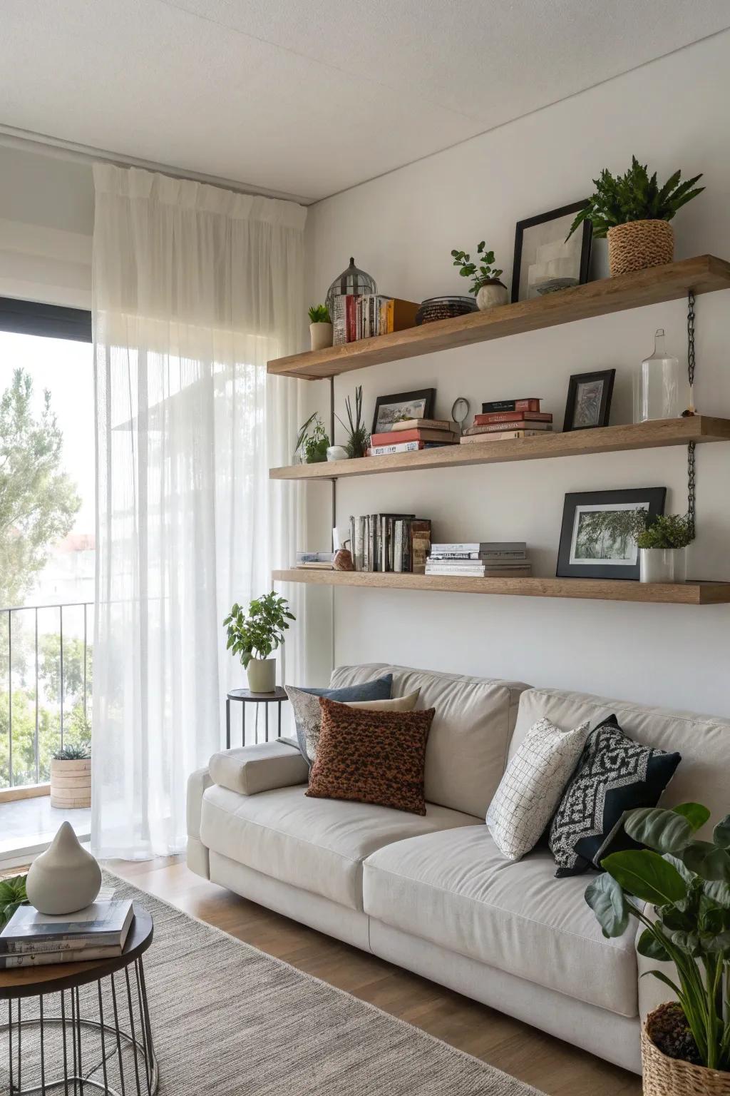 Levitating display shelves provide storage and style.