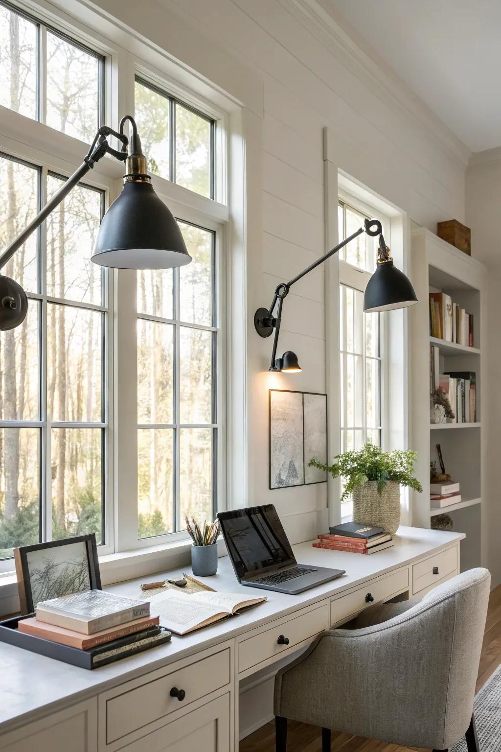 Adjustable sconces provide flexibility and focus in your lighting.