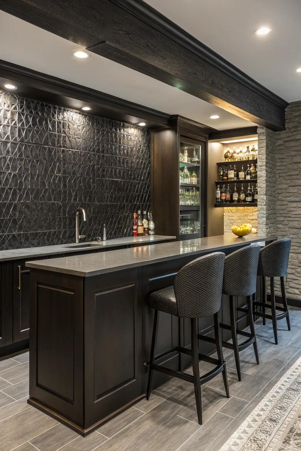 A textured backsplash adds individuality to your wet bar.