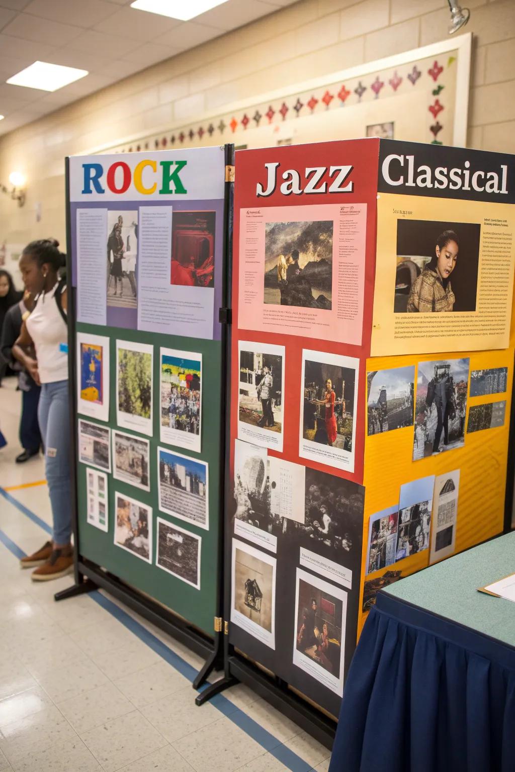A bulletin board showcasing diverse music genres.