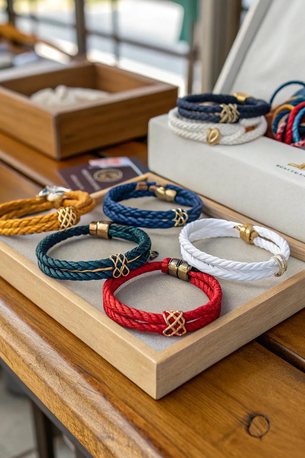 Marine knot wristbands are a fashionable tribute to seafaring tradition.