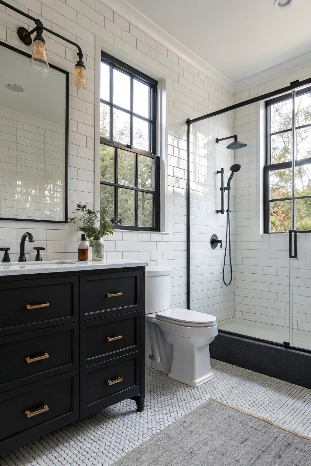 Modern fittings in matte black enhancing the bathroom's sophistication.