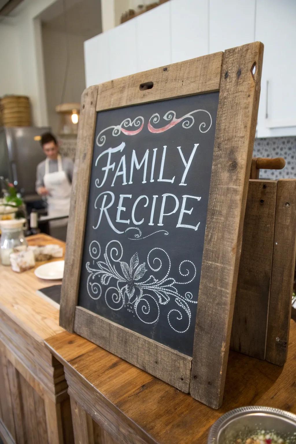 A cherished family recipe displayed with pride, infusing a personal touch into the kitchen ambiance.